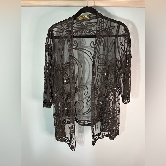 Cal Fashion Sheer Open Front Special Occassion Cardigan in Black Embroidery - Picture 7 of 7
